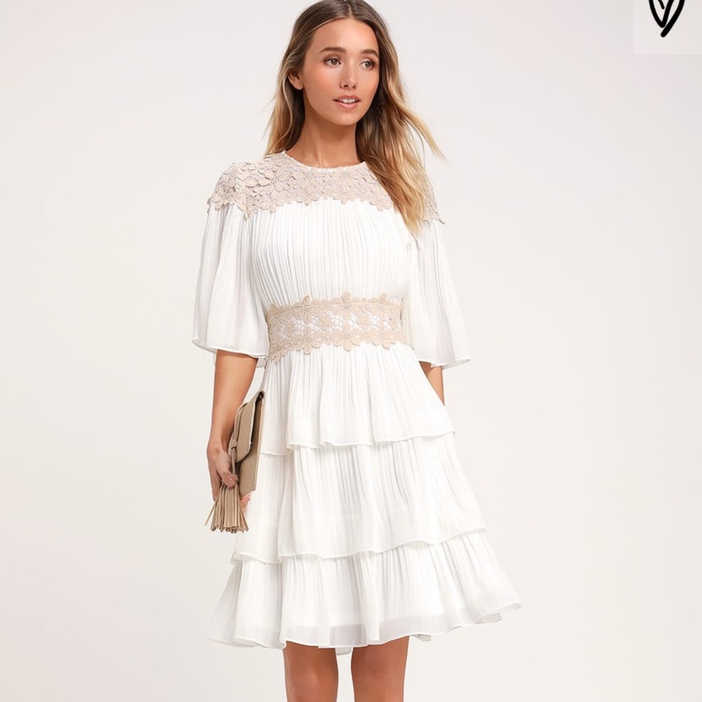 Lulu’s Westwind White Lace Pleated Dress